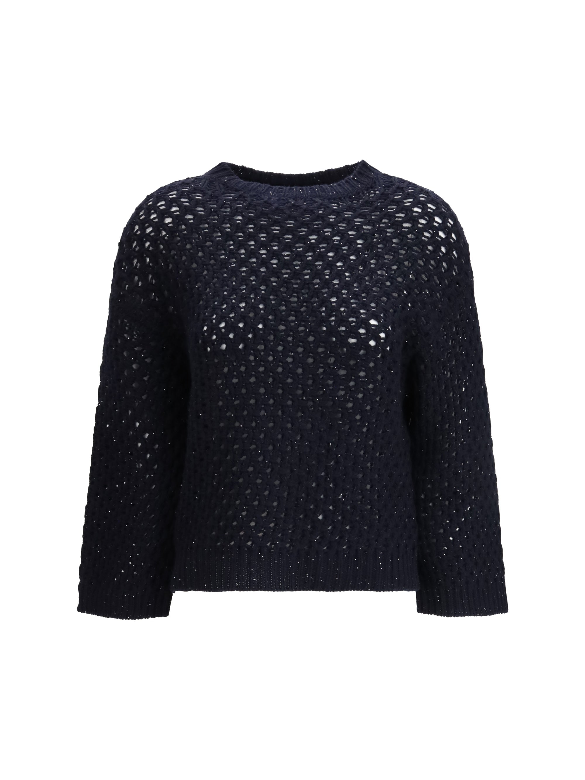 Fabiana Filippi Sequin-Embellished Platinum Yarn Sweater — Navy