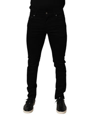 Black Cotton Stretch Slim Fit Men Denim Jeans Co+02 Clothing