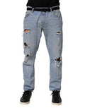 Men's Blue Cotton Distressed Slim Fit Denim Jeans Co+01 Clothing