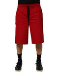 Men's Red Cotton Midwaist Drawstring Bermuda Pants