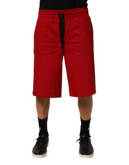 Men's Red Cotton Midwaist Drawstring Bermuda Pants