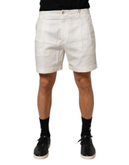 White Cotton Mid Waist Men Bermuda Shorts Co+01