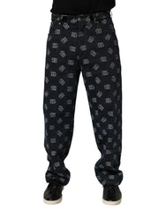 Blue Logo Print Straight Denim Men Jeans Co+02 Clothing