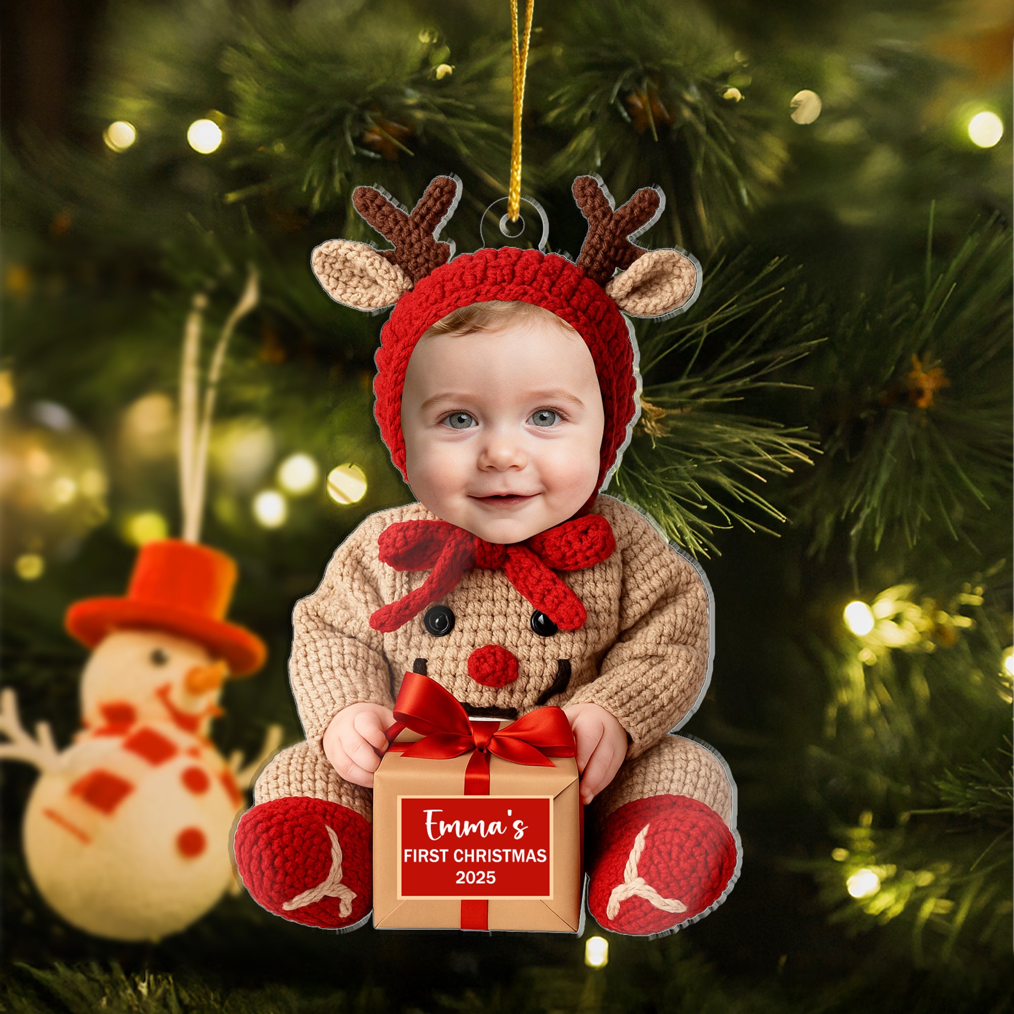 Adorno de acrílico personalizado con cara de bebé con nombre y año Decoración para el hogar Regalo de Navidad para bebés