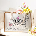 Personalizado Dios dice que ella es mamá Bolsa de yute grande con texto Accesorios de viaje Cumpleaños Regalo de vacaciones para mujeres Madres