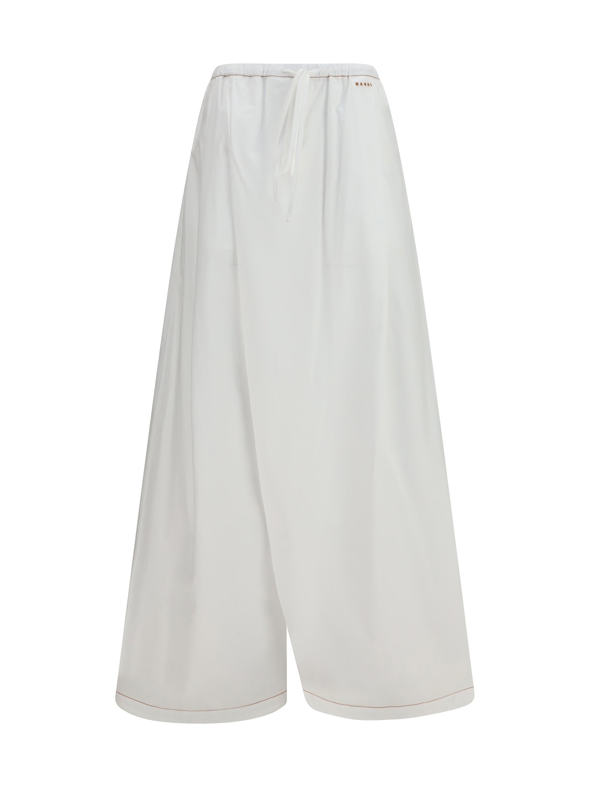 Marni Draping Wide-Leg Cotton Trousers — White