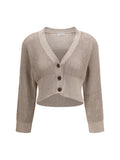 Brunello Cucinelli Sequined Mesh Cardigan — Beige