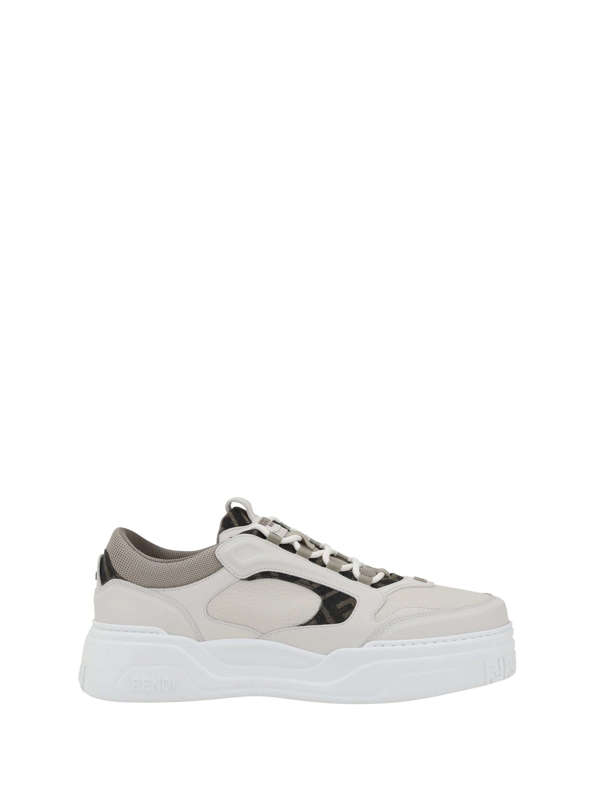 Fendi Paneled Leather with FF Jacquard Sneaker — White