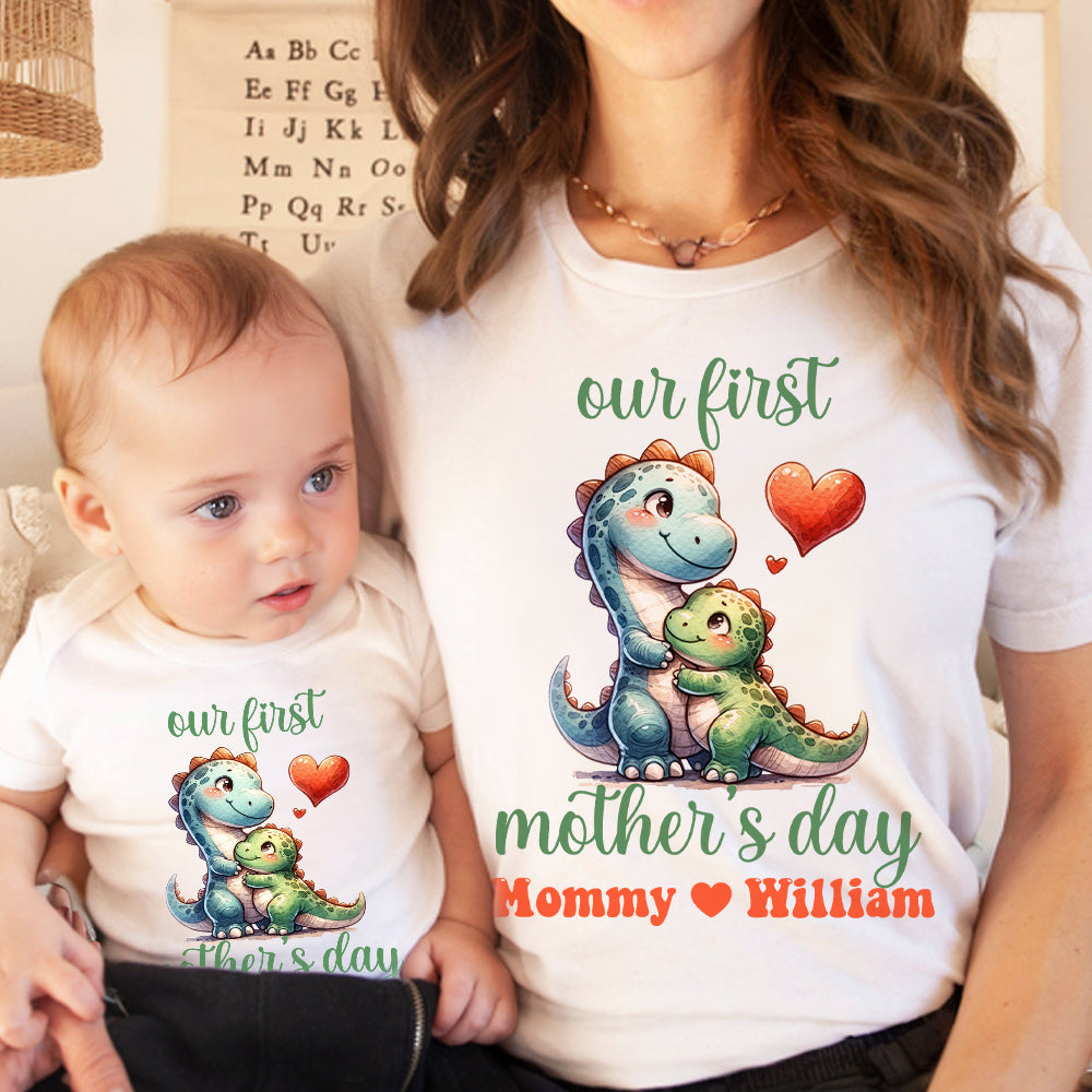 Personalizado lindo animal mamá abrazos bebé 100% algodón bebé body a juego camiseta con nombres primer regalo del día de la madre para recién nacido nueva mamá