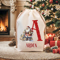 Bolsa de regalo de lona personalizada de Papá Noel con nombre e inicial Regalo de Navidad para niños Familia
