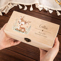 Caja de madera personalizada con animales de dibujos animados nombre e información de nacimiento regalo de cumpleaños para recién nacidos