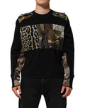 Men's Patchwork Crew Neck Sweatshirt Black Sweatshirts