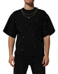 Men's Black Polyester Necklace Embellished T-Shirt