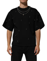 Men's Black Polyester Necklace Embellished T-Shirt