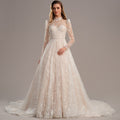 Bridal Wedding Dress Ivory-Nude Long Sleeve Long High Neck Ball-Gown Princess