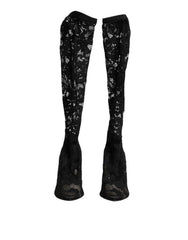Women's Black Pumps Taormina Lace Socks Boots Shoes Elastane
