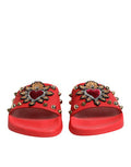 Women's Red Sacred Heart Stud Slides Beachwear Shoes Se+vi+91lf