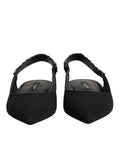Women's Black Crystal Charmeuse Slingback Shoes Silk Viscose Elastane