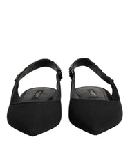Women's Black Crystal Charmeuse Slingback Shoes Silk Viscose Elastane