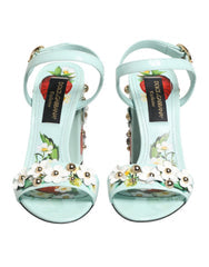 Women's Mint Green Floral Studs Heels Sandals Shoes 100lf