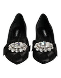 Women's Black Satin Bow Crystal Embellishment Pumps Shoes Se+vi