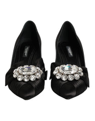 Women's Black Satin Bow Crystal Embellishment Pumps Shoes Se+vi