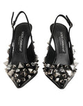 Women's Black Studded Leather Heels Slingbacks Shoes 100lf