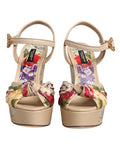 Women's Beige Floral Ankle Strap Wedge Sandals Shoes 100lf