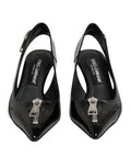 Women's Black Zipper Leather Heels Slingbacks Shoes 100lf