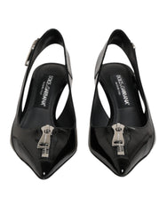 Women's Black Zipper Leather Heels Slingbacks Shoes 100lf