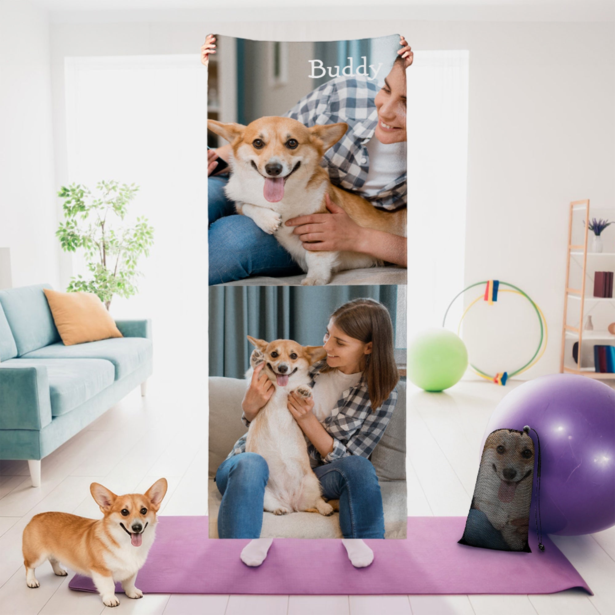 Toalla de Yoga Personalizada con Foto de Mascotas y Nombre Regalo de Cumpleaños para Amantes del Yoga Fitness Mujeres