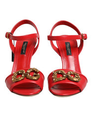 Women's Red Leather Dg Amore Heels Sandals Shoes 100lf