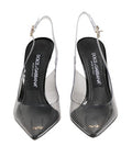 Women's Black Leather Clear Pvc Slingback Pumps Shoes