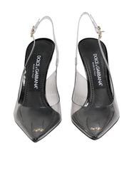 Women's Black Leather Clear Pvc Slingback Pumps Shoes