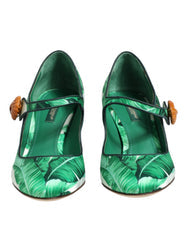 Women's Green Silk Mary Janes Leaf Sandals Shoes Se+vi
