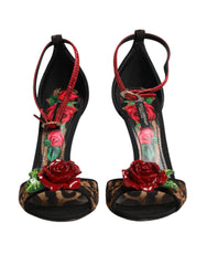 Women's Brown Leopard Crystal Roses Sandals Shoes Pl+se+vi+goat