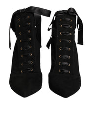Women's Lace-Up Stiletto Boot Black Goat