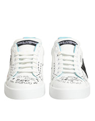 Women's White Leather Graffiti Low Top Sneakers Shoes 100lf