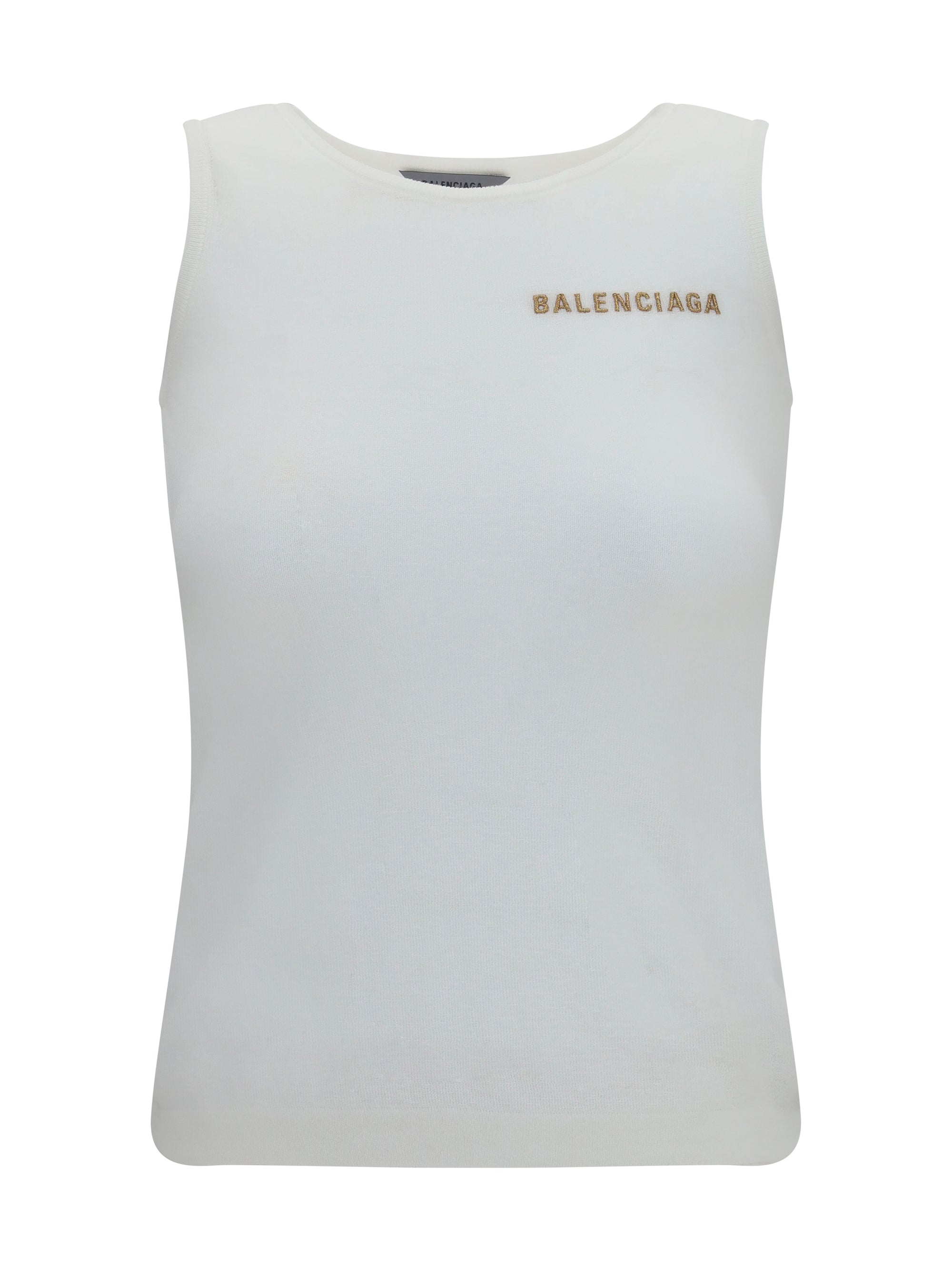 Balenciaga Logo-Embroidered Tank Top — White