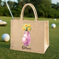 Bolsa de Golf Personalizada Flor de Nacimiento Bolsa de Yute con Nombre Esenciales de Viaje Regalo de Cumpleaños para los Amantes del Golf