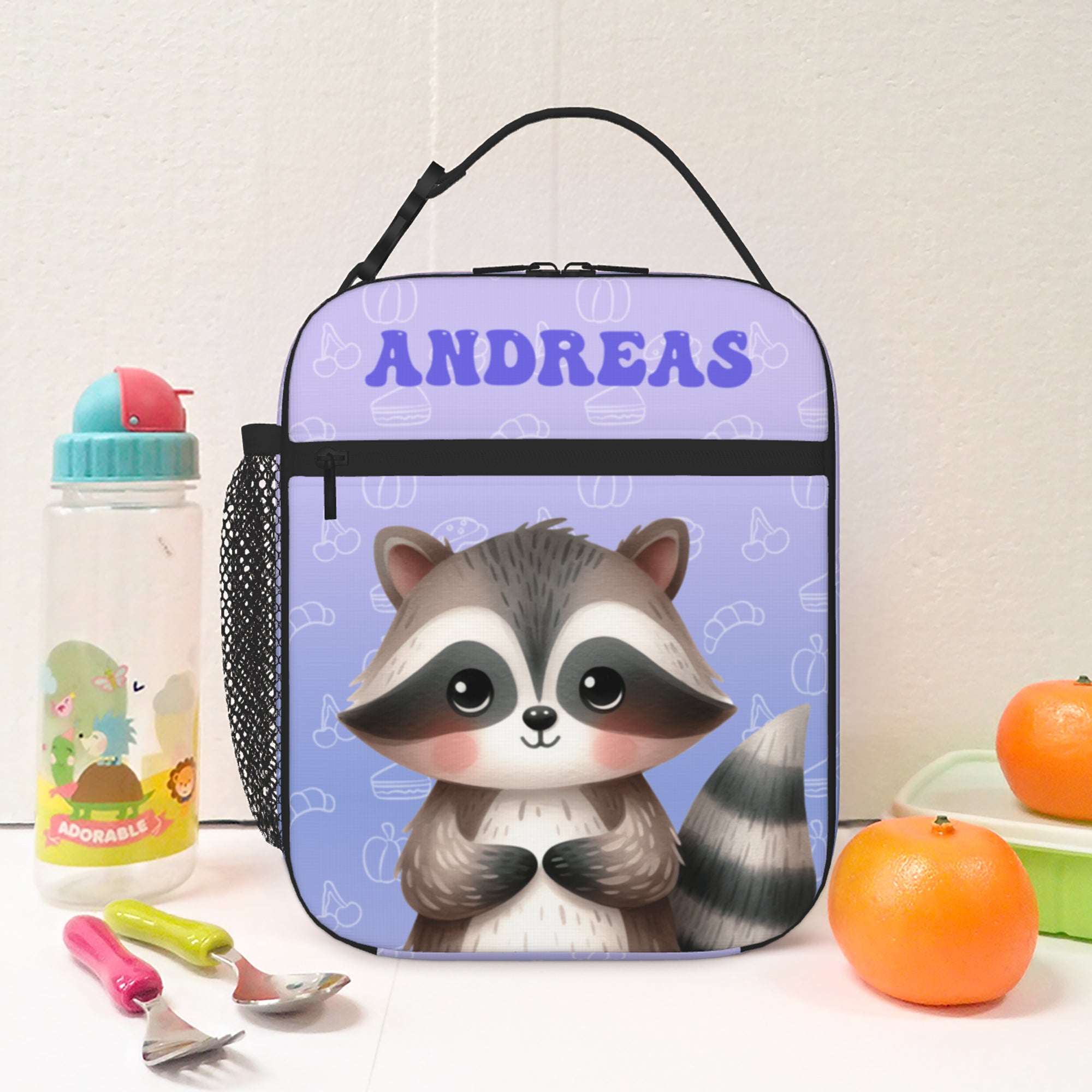 Bolsa de almuerzo personalizada con nombre de animales de dibujos animados Racoon Hedgehog Multicolor Viaje diario Vuelta al cole Regalo de cumpleaños para niños Niñas