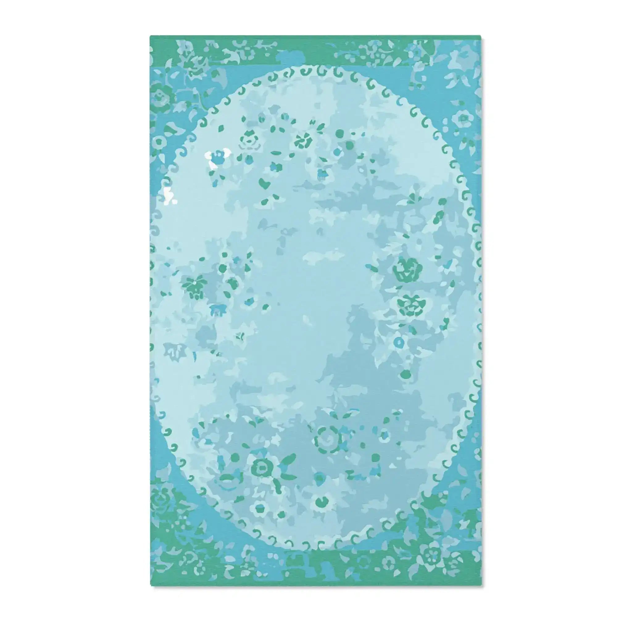 Soft Aqua Floral Oval Accent Rug