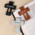 Personalizado Nacimiento Flor Cruz Forma PU Cuero Magnético Marcapáginas Clip con Nombre y Fecha Estudio de la Biblia Cumpleaños Regalo para Bookworms Cristianos