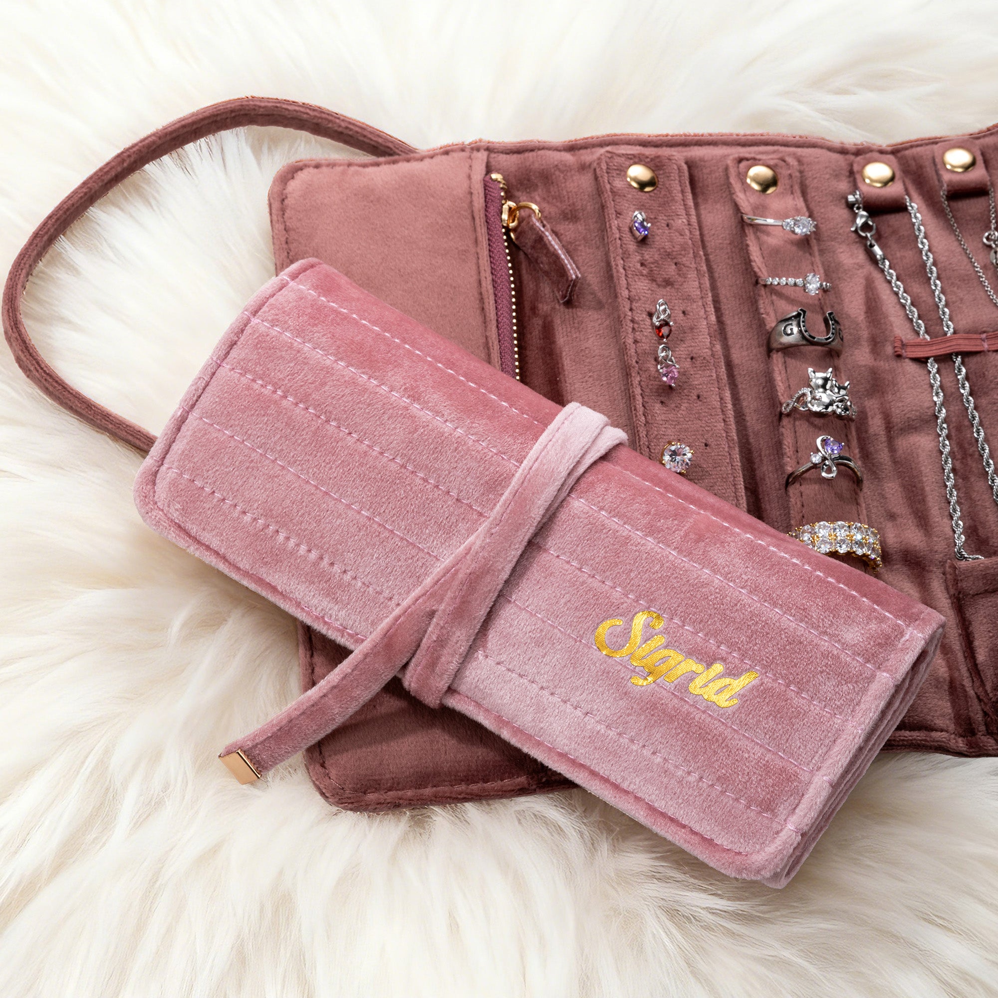 Personalizado Multicolor Plegable Terciopelo Joyería Rollo Organizador con Nombre Accesorio de Viaje Boda Cumpleaños Regalo para Mujeres