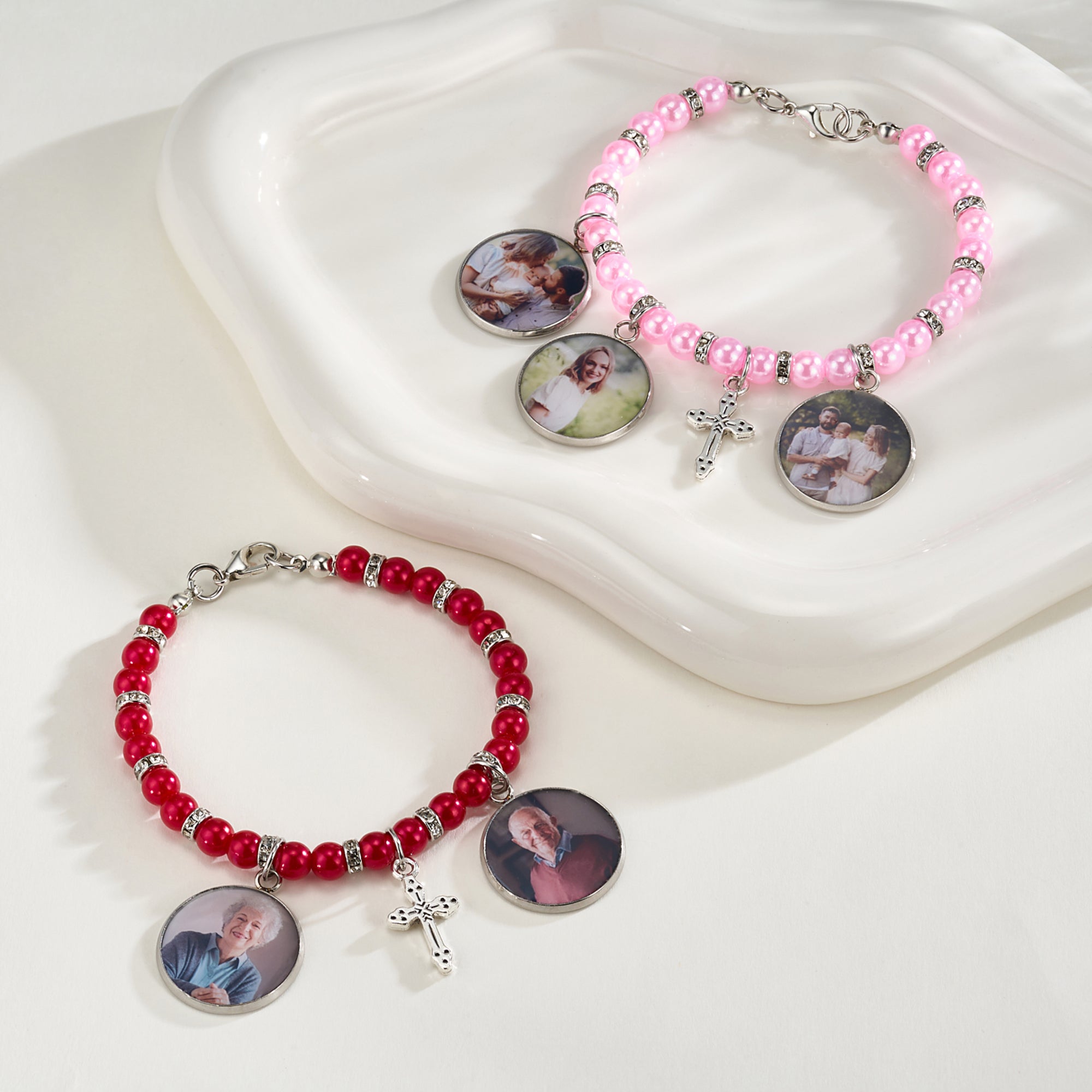 Personalizada 1-5 Fotos Cruz de cuentas elástico Stretch pulsera conmemorativa religiosa regalo para las mujeres cristianas