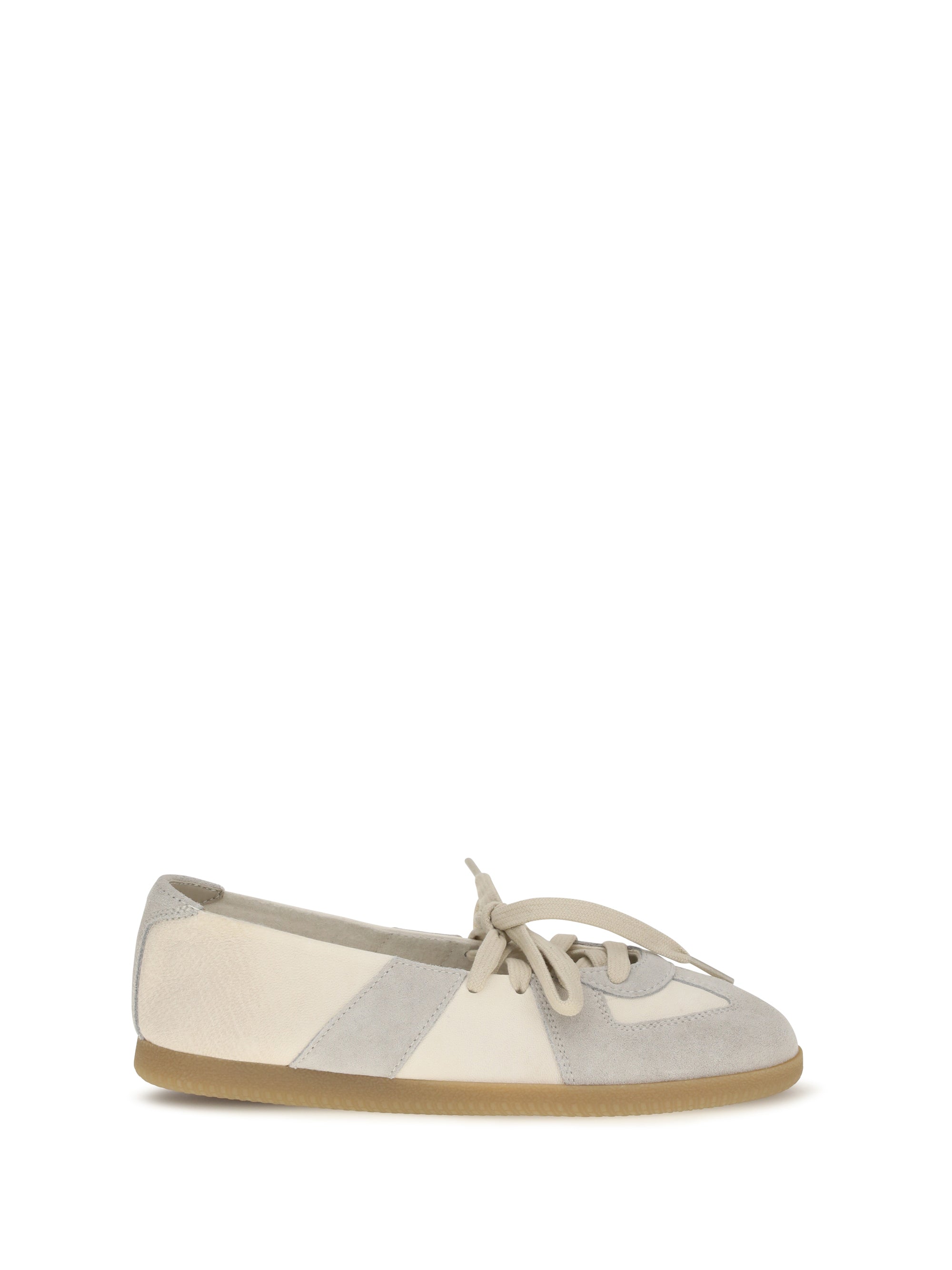 Maison Margiela Lace-Up Leather Ballerinas — Beige