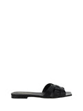 Saint Laurent Woven Leather Slide Sandal — Black