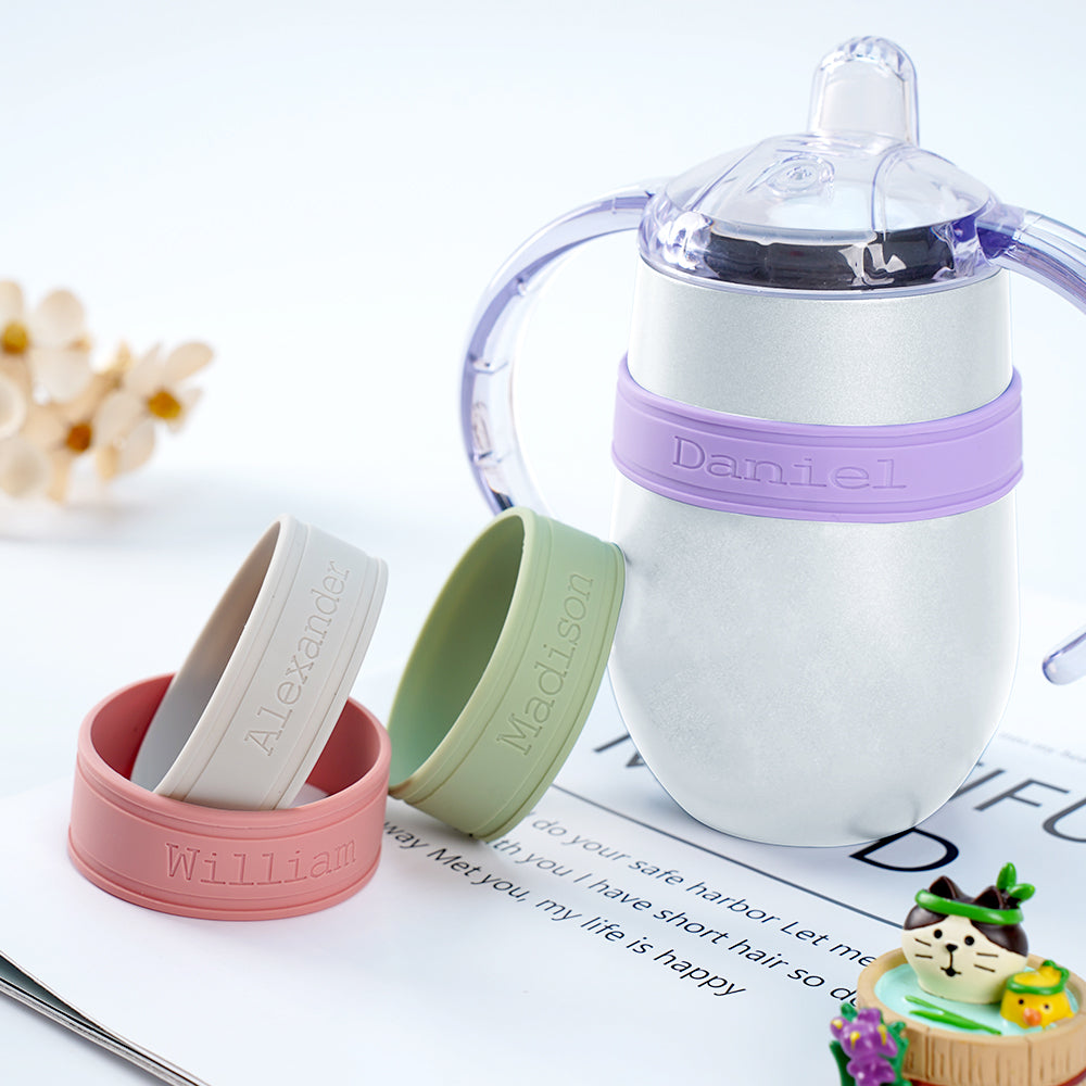 Set de 2 fundas para biberón personalizadas de silicona de grado alimentario con nombre grabado para regalo de cumpleaños de vuelta al cole para bebé niño
