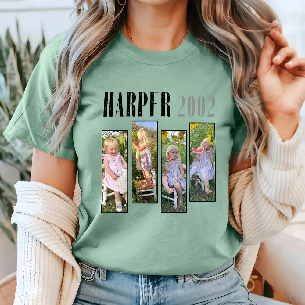 Personalizada Retro 1-4 Fotos Multicolor Camiseta Sudadera con Texto y Año de Nacimiento Uso Diario Regalo de Cumpleaños para Amigos de la Familia