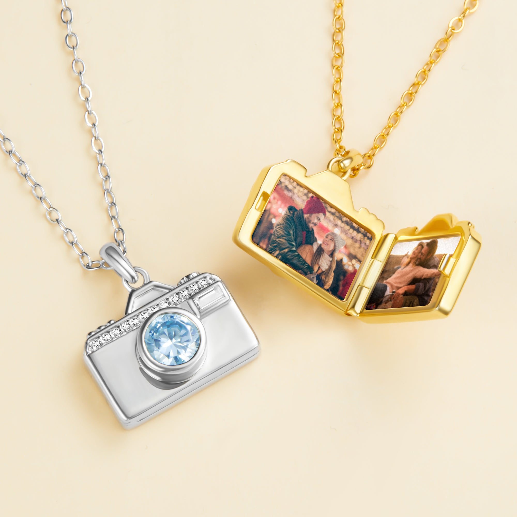 Personalizada de la Cámara de Piedra de Nacimiento Doble Foto Collar Relicario Dainty Joyería Cumpleaños Aniversario Regalo para Mamá Mujer
